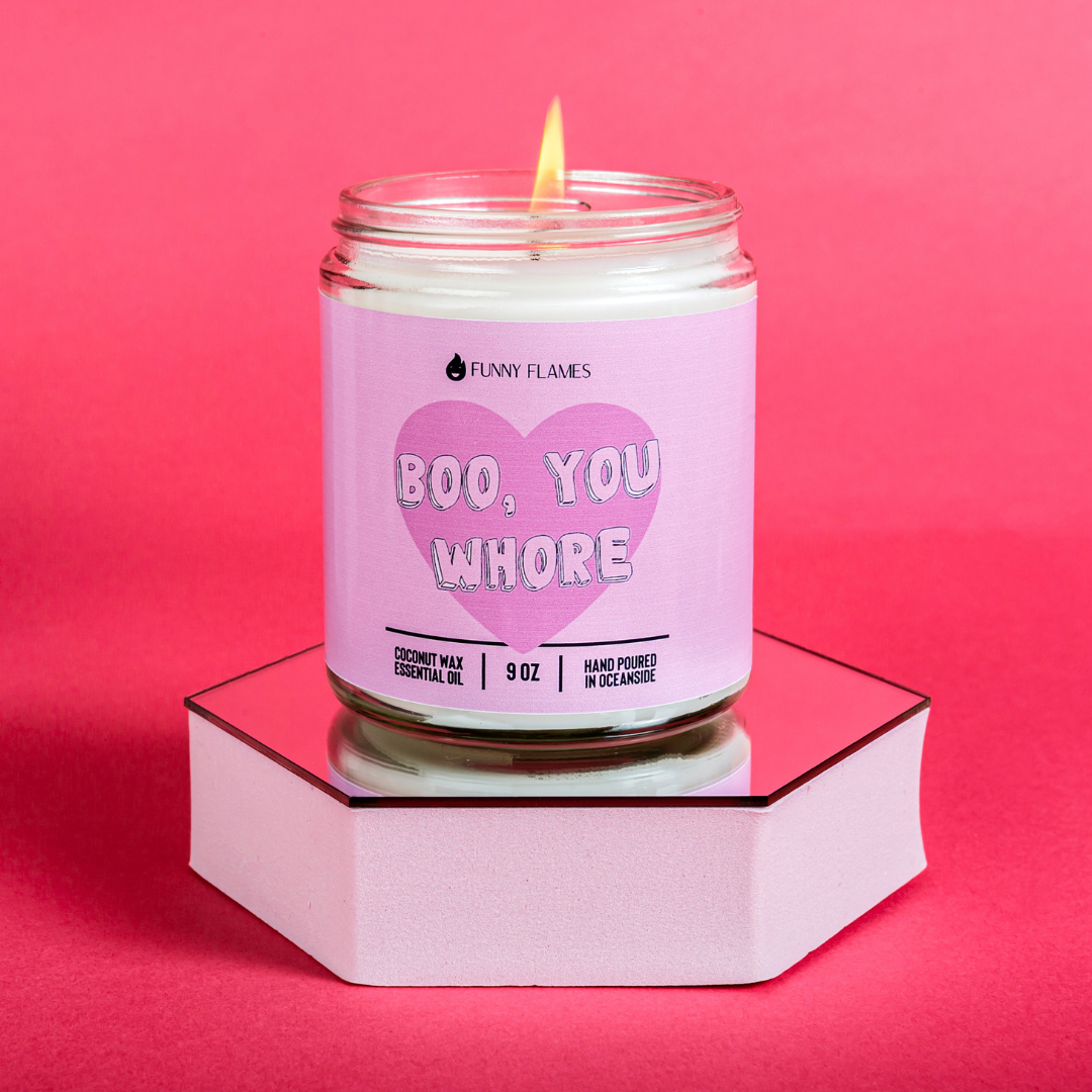 Boo, You Whore- 9oz Funny Pink Candle