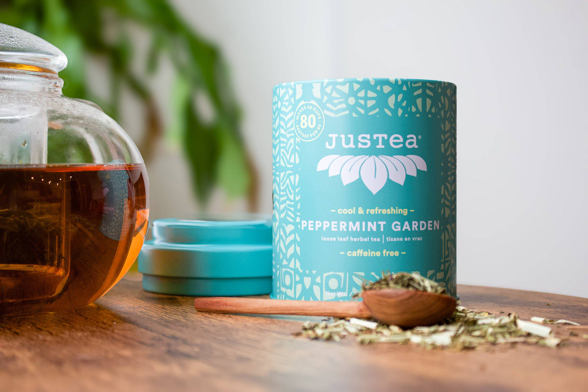 Peppermint Garden Tin & Spoon- Organic Fair-Trade Herbal Tea