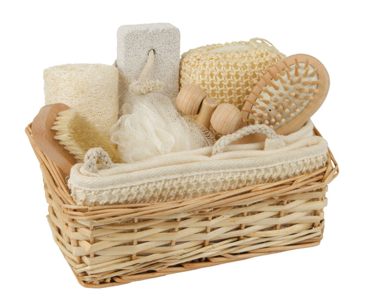 Spa gift set in wicker basket, sustainable wellness gift