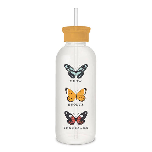 Grow Evolve Transform Glass Water Bottle with Straw