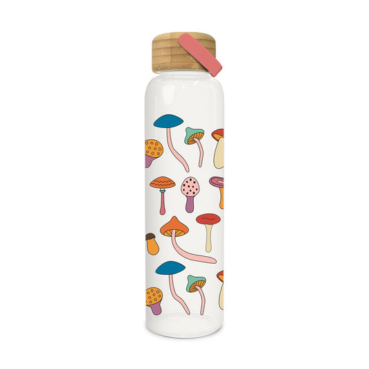 Mushroom Melody Glass Water Bottle with Bamboo Lid