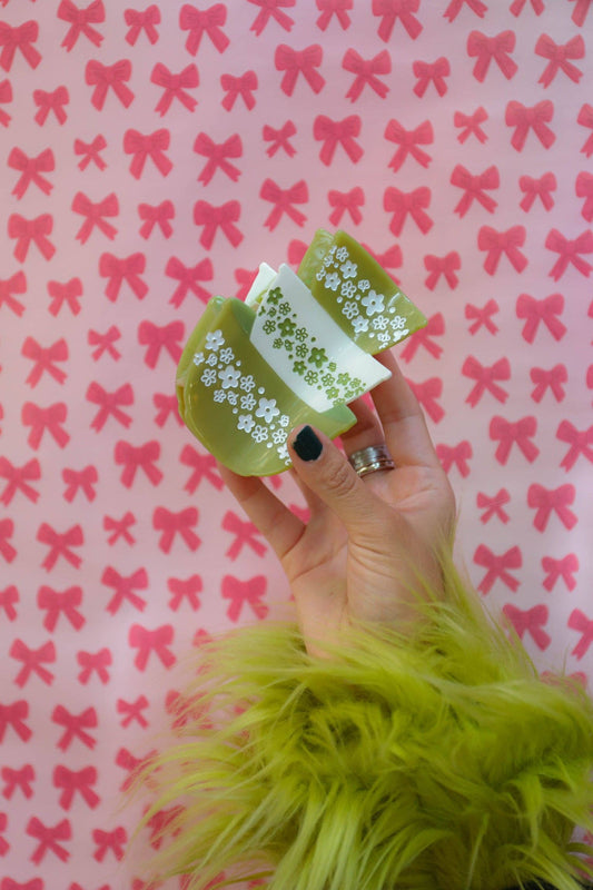 Green Retro Bowls Hair Claw