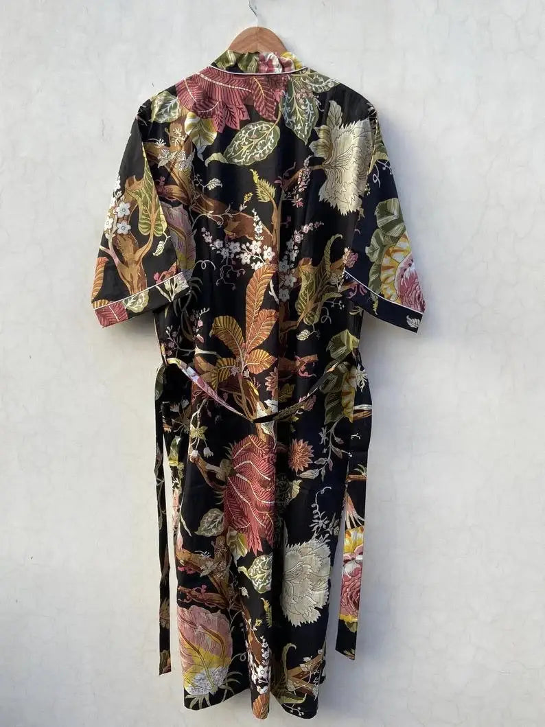 Women Kimono Robe Cotton Dressing Gown Boho Cotton Bathrobe: One size (plus) US women's letter