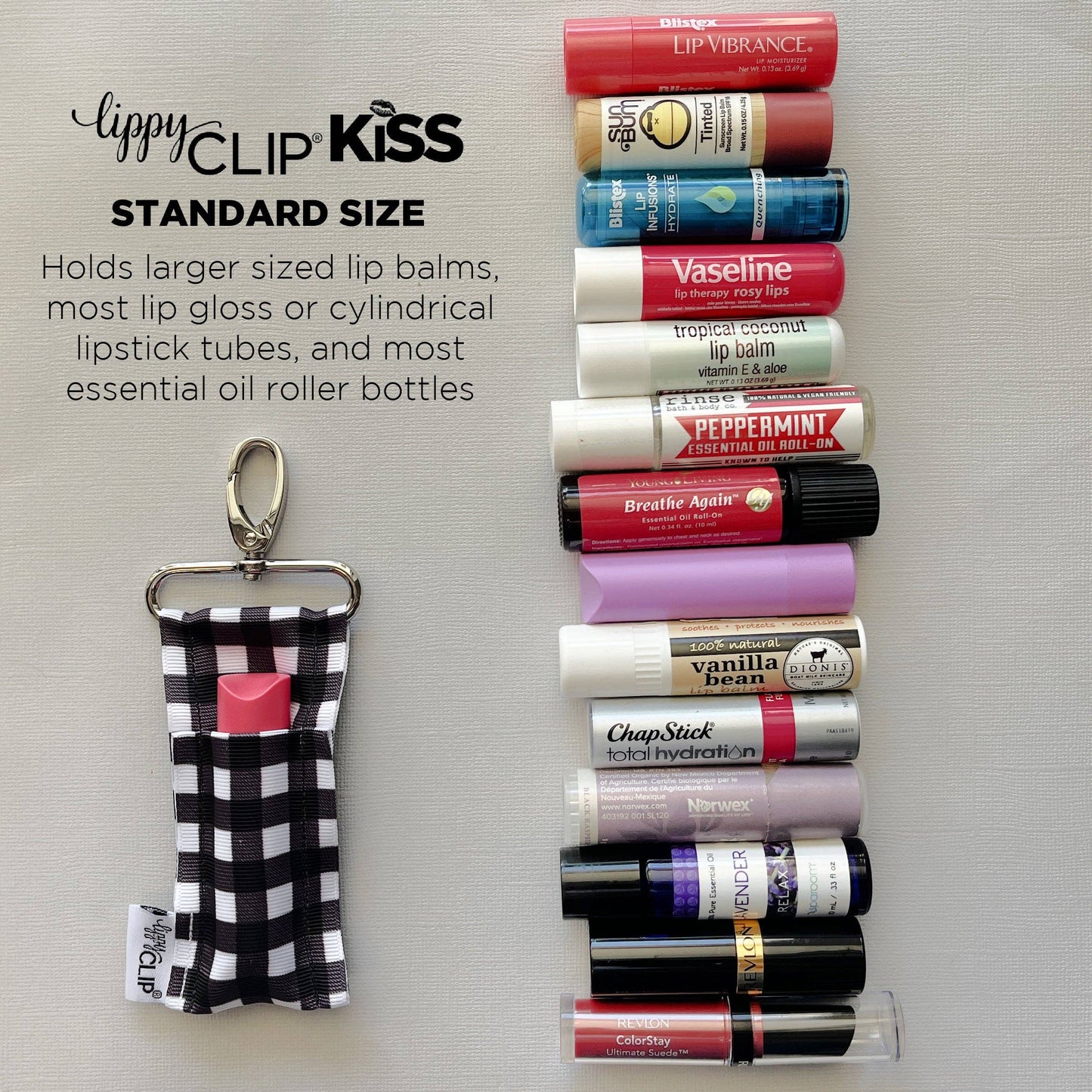 Buffalo Plaid LippyClipKISS for larger lip balms, essential: Standard Size (most common)