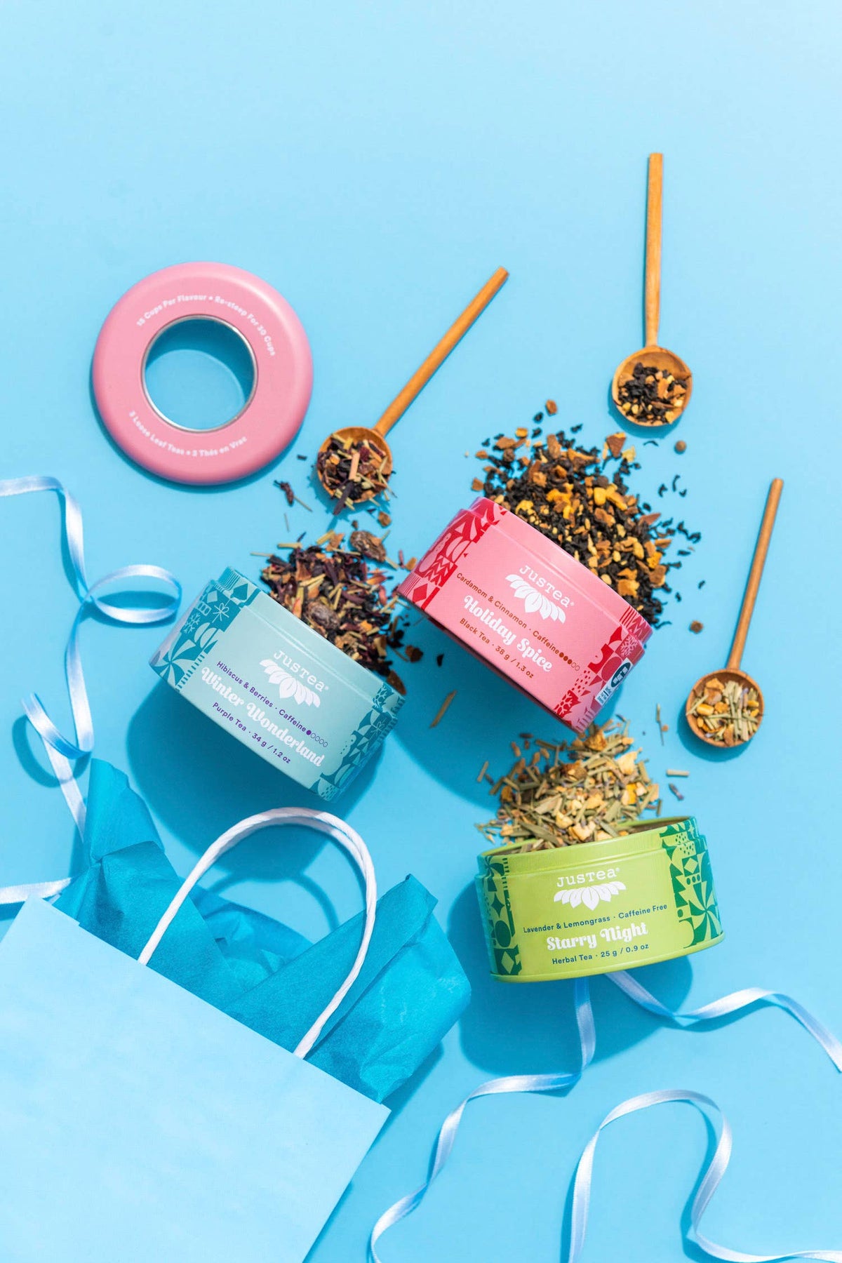 Holiday Trio Tin & Spoon - Organic Black, Purple, Herbal Tea