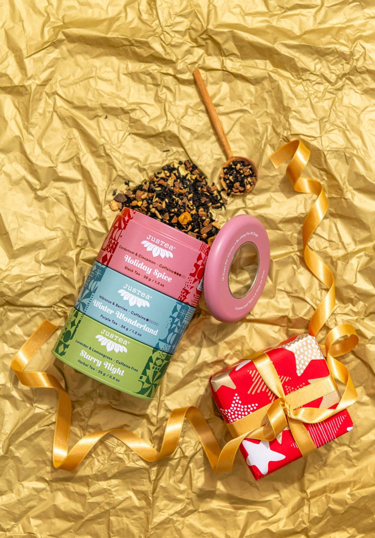 Holiday Trio Tin & Spoon - Organic Black, Purple, Herbal Tea