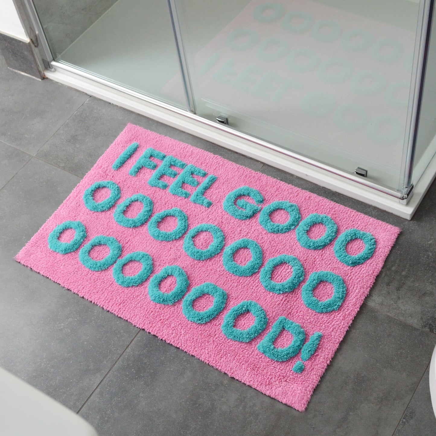 I Feel Good Slogan Bath Mat Non Slip, Colourful Tufted Rug