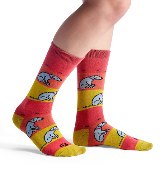 Scooting Dog Unisex Novelty Crew Sock: Multi-Colored / L