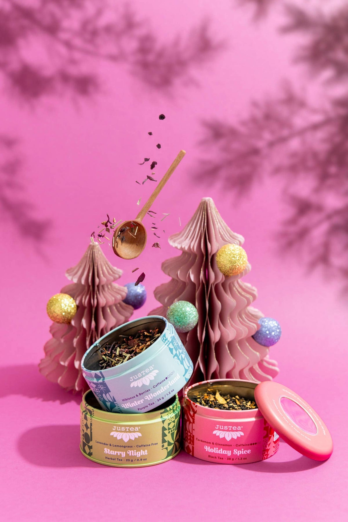 Holiday Trio Tin & Spoon - Organic Black, Purple, Herbal Tea