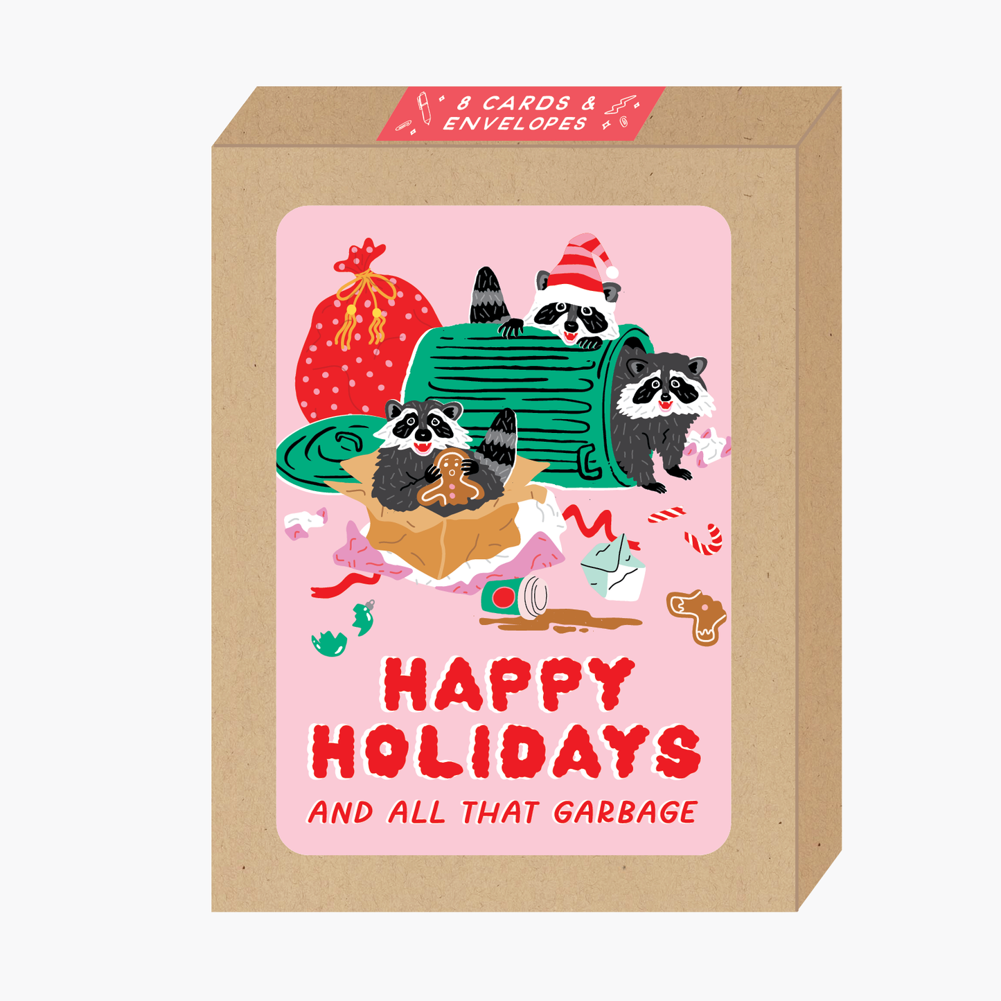 Boxed Pink Raccoons Holiday Card