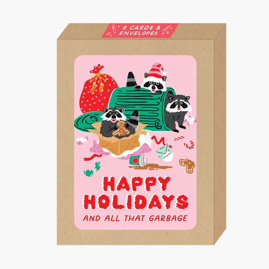 Boxed Pink Raccoons Holiday Card