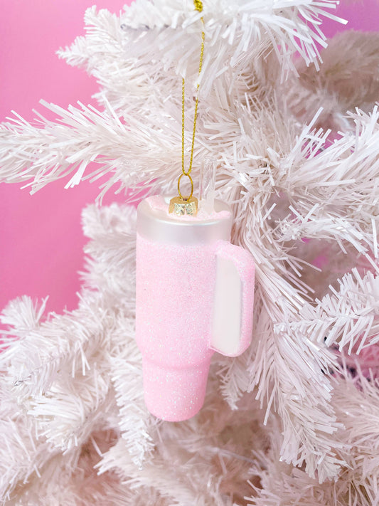 Pink Glittered Tumbler Ornament