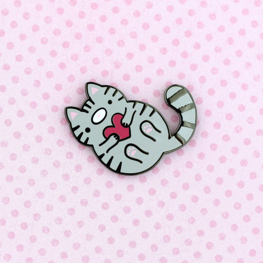 Grey Tabby Cat Enamel Pin. Cute Kitten Lapel Pin