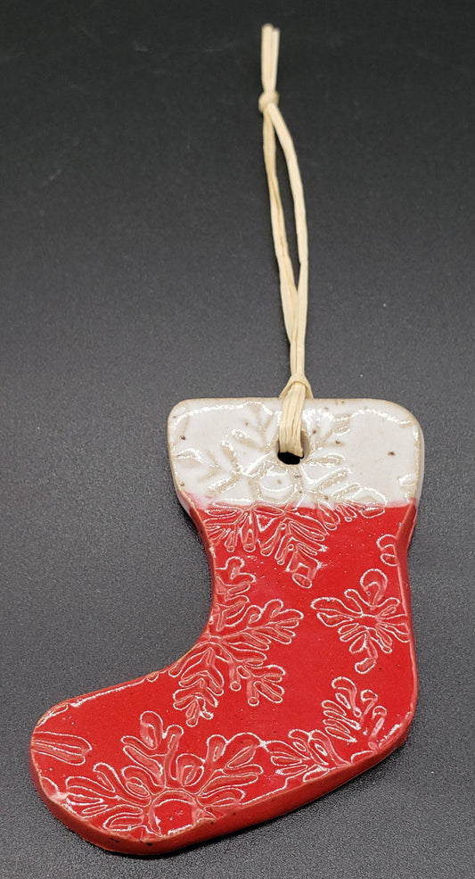 Stocking Shaped Handmade in Ohio, Stoneware Ceramic Ornament