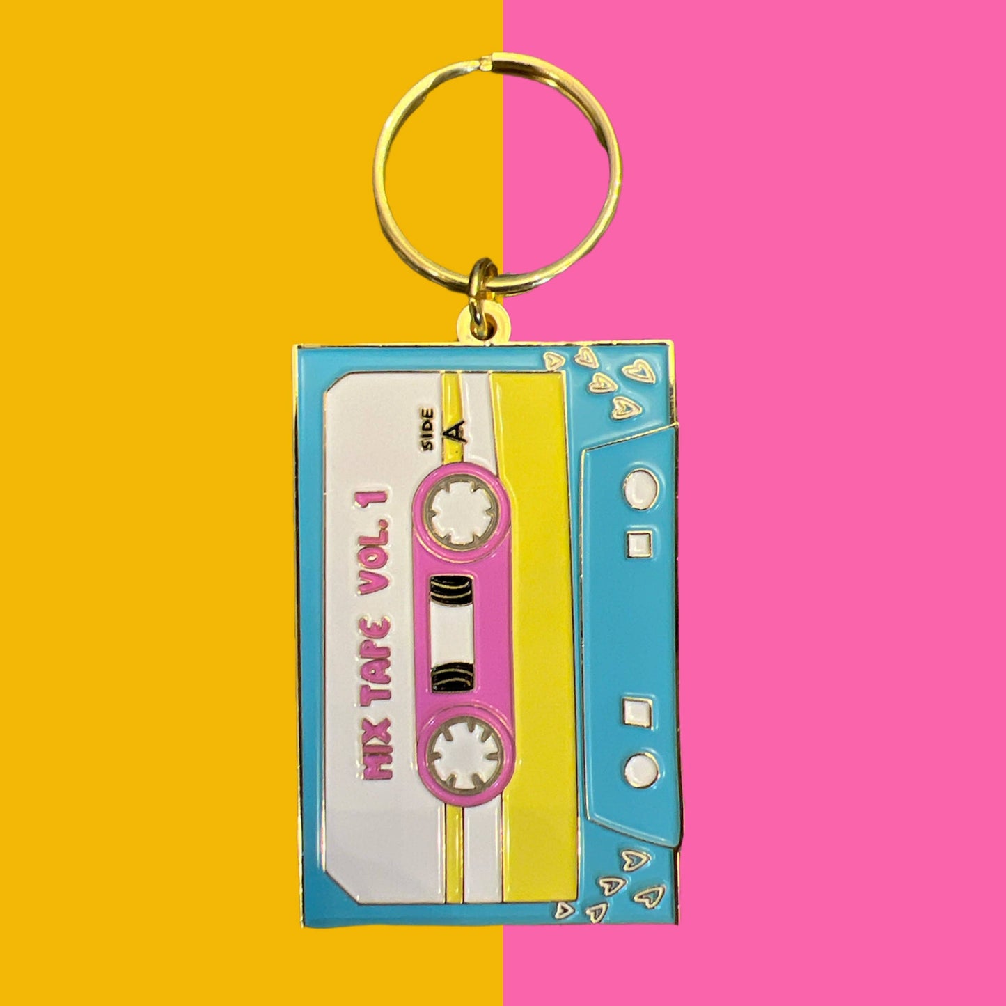 Cassette Tape Gold Enamel Keychain - Retro Mix Tape Keychain