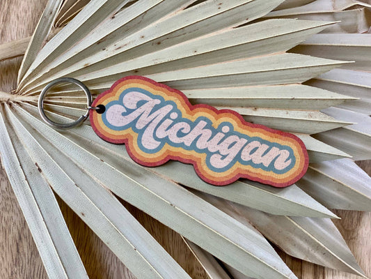 Retro Custom Word State City Keychain